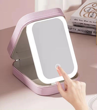 Makeup Storage Box With LED Light Mirror